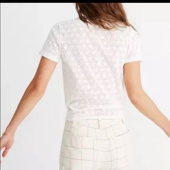 Madewell Texture and Thread Open Knit Geo Eyelet Tie Waist T-Shirt Top Large - Picture 3 of 8